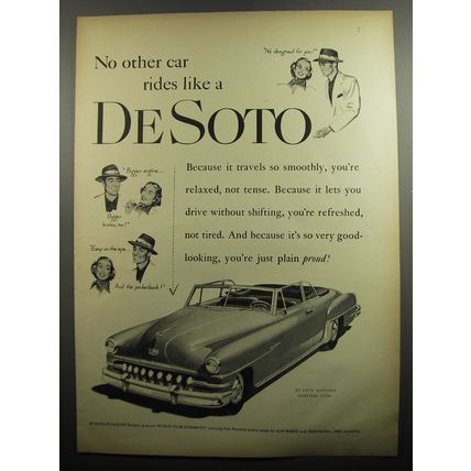 1951 DeSoto Convertible Car Ad - No other car rides like a DeSoto