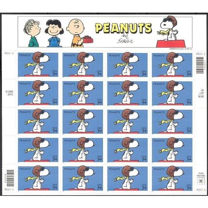 Peanuts - Snoopy Full Sheet of Twenty 34 Cent Stamps Scott 3507 - Stuart Katz