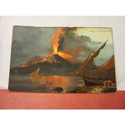 MOUNT VESUVIUS ERUPTING, SORRENTO, ITALY used antique postcard 1907 pm =