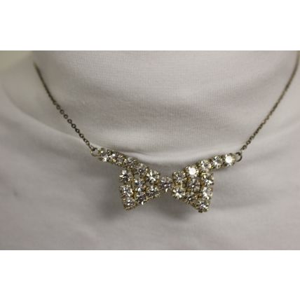 Faux diamond bow-tie shaped 15" choker with matching bow-tie earrings
