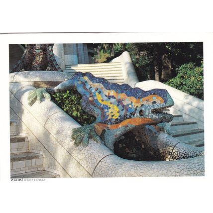 Guadi Park Guell Fountain Barcelona Postcard posted 2019 VGC