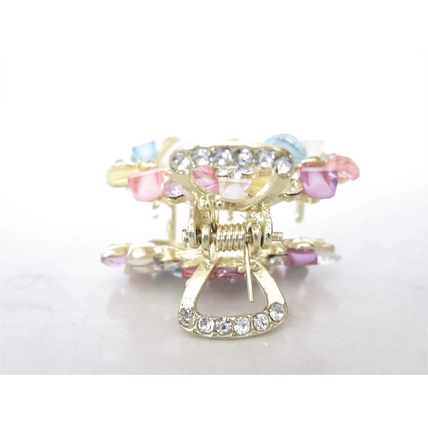 Small gold metal flower crystal hair claw bridal clip