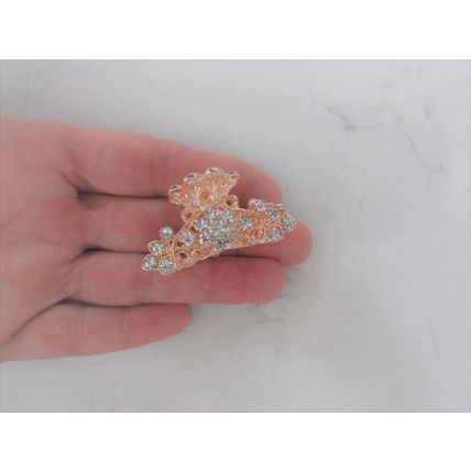 Small silver rose gold metal flower crystal hair claw bridal clip