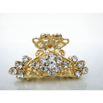Small silver rose gold metal flower crystal hair claw bridal clip