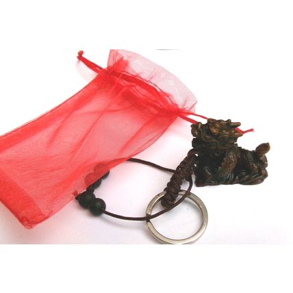 LUCKY DRAGON KEY RING CHARM - CHINESE NEW YEAR - YEAR OF THE DRAGON WOOD EFFECT