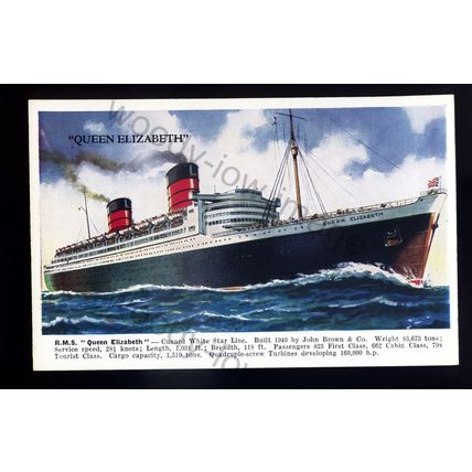 LS2634 - Cunard White Star Liner - Queen Elizabeth - built 1940 - postcard
