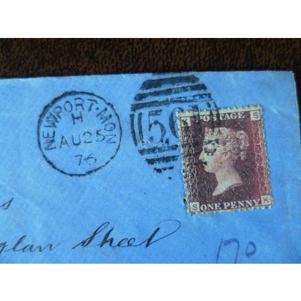 1876 GB QV 1d Red stamp plate no 170 KS cover Newport not known address Phillips