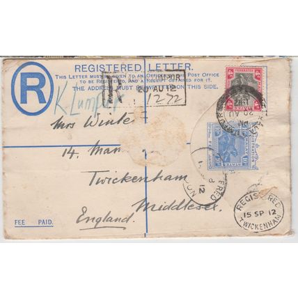 MALAYA Registered cover, Kuala Lumpur, 20 Auf. 1912 to England