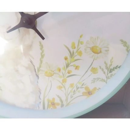 White Lamb Wall Clock Yellow Flowers 23.5 CM Time Home Decor