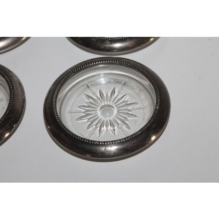 VTG MCM Decor Coasters Set of 4 Leonard Silver Plated Glass Starburst Italy