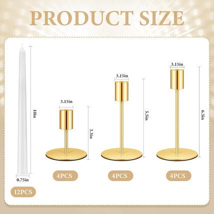 Suclain 12 Set Candle Holders Bulk with 10'' White Dripless Taper Candles 3.3''