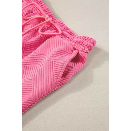 Strawberry Pink Textured Loose Fit T Shirt and Drawstring Pants Set