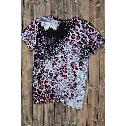 Pink Cowgirls Boots Leopard Bleached Crew Neck T Shirt