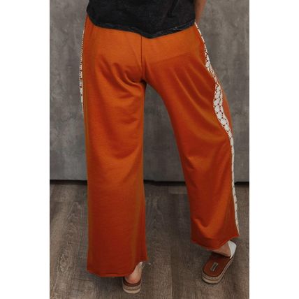 Gold Flame Plus Size Floral Crochet Patch Drawstring Wide Leg Pants