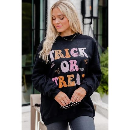 Black TRICK OR TREAT Graphic Crewneck Halloween Sweatshirt