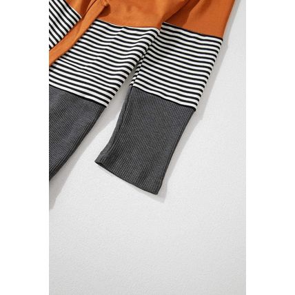 Orange Colorblock Striped Patchwork Open Cardigan