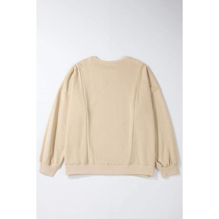 Apricot Loose Patchwork Crewneck Plus Size Sweatshirt