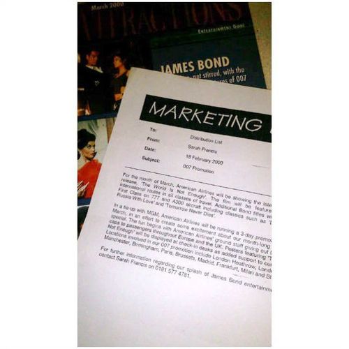 James Bond 007 American Airlines Promo In Flight magazine+note 2000 Heathrow
