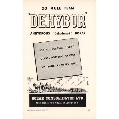 borax consolidated ltd 1953 dehybor ceramic glazes pottery vintage ad