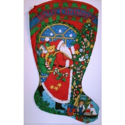 Vintage Jumbo Christmas Stocking with Santa Scene 16" x 29"