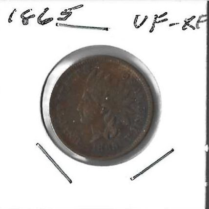 1865 US Indian Head Cent XF Grey Sheet $48.00