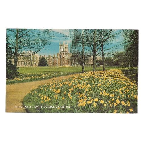 SPRING TIME. ST. JOHN'S COLLEGE, CAMBRIDGE unused vintage postcard by Salmon =