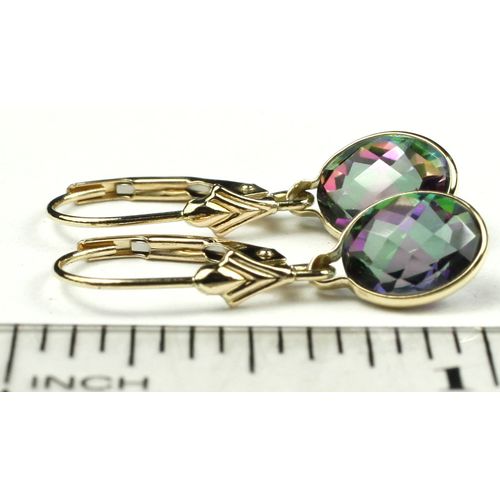 Mystic Fire Topaz, 14KY Gold Leverback Earrings, E001