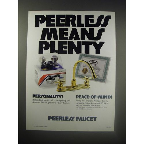 1990 Peerless Faucet Ad - Peerless means plenty Personality! Peace-of-mind!