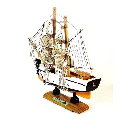 ENDEAVOUR SAILBOAT WHITE/ORANGE WOOD SAILBOAT, COLLECTOR'S MODEL