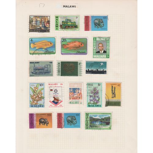 Malawi page of 17 with locomotives fish & handicrafts