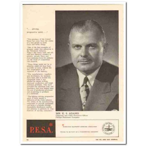 PHILLIPS PETROLEUM COMPANY 1959 KS Adams Chairman CEO oil vintage ad