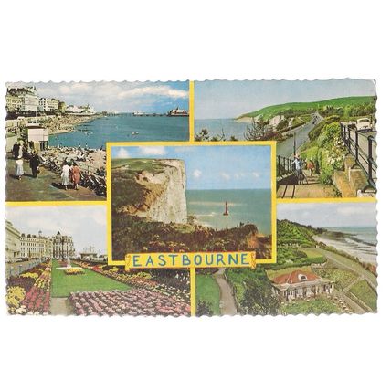 EASTBOURNE, SUSSEX multiview used vintage postcard. 1966 postmark. Shoesmith