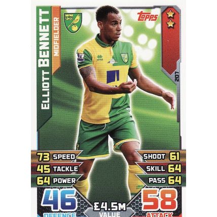 Match Attax 2015/2016 207 Elliott Bennett Norwich City