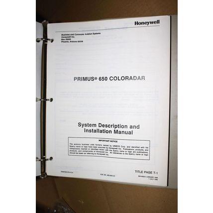 Honeywell Sperry Primus 650 Coloradar Install /Desc. Manual A09-3941-01 jul 85