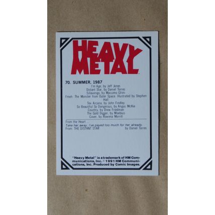 Heavy Metal Base trading Card # 70 (A) 1991 Cover Magazine Rowena Morril