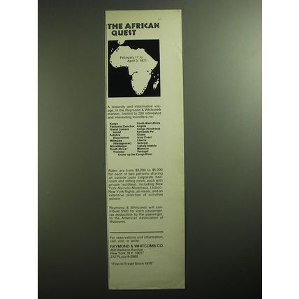 1970 Raymond & Whitcomb Cruises Ad - The African Quest