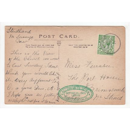 1914 Studland Single Ring Postmark on Postcard