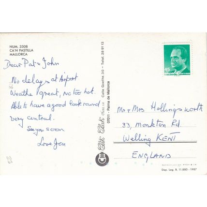 Mallorca Ca'n Pastilla Spain Postcard posted corner crease