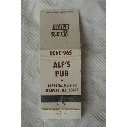 Matchbook Cover Alf's Pub, Harvey, illinois