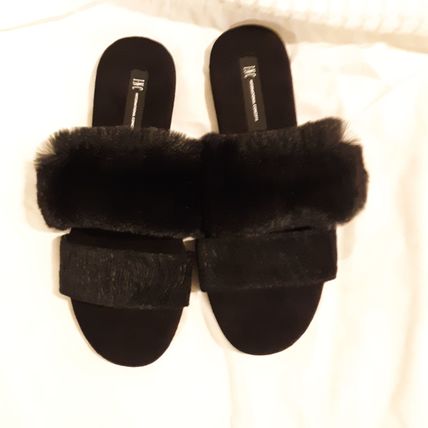 INC Women's Faux-Marabou Slide Slippers Black M 7/8