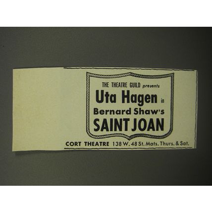 1951 Saint Joan Play Ad - The Theatre guild presents Uta Hagen