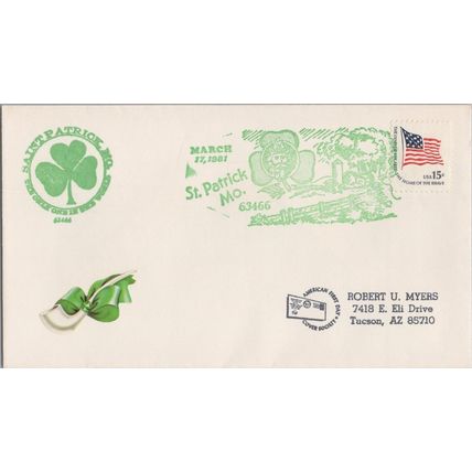 ZAYIX United States Event Cover - St. Patrick's MO, St. Patrick Day 81 Shamrock