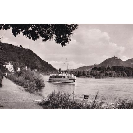 Boat Passing AK Rolandswerth Hotel Restaurant & Cafe Gretenhof Dutch Postcard