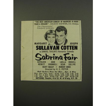 1954 Sabrina Fair Play Ad - The best American comedy of manners