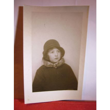 young girl in fur collar and hat antique photograph postcard clothing /