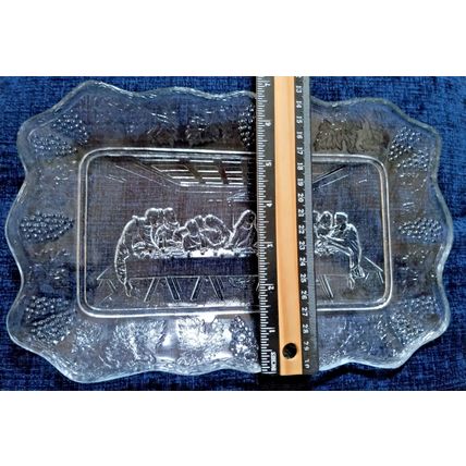 Last Supper Religious Glass Plate Bread Tray 11 X 7 Vintage Tiara Indiana Glass