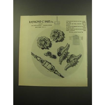 1959 Raymond C. Yard Jewelry Advertisement - Emerald and diamond ear clips
