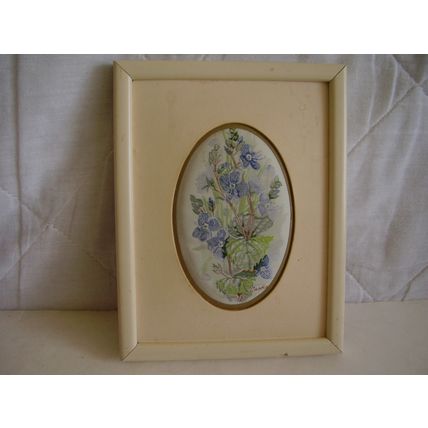 J & J Cash Silk Embroidered Framed Picture Blue Speedwell Flower Vintage Series