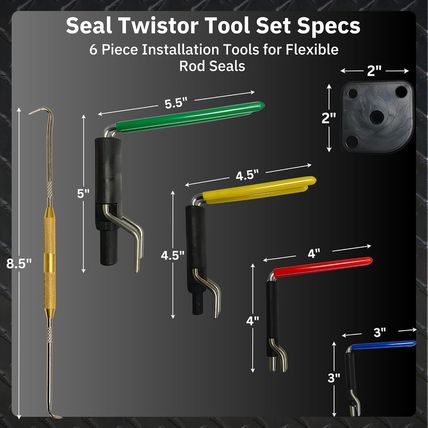 Hydraulic Seal Installation Tool Set – 6 Piece Seal Twistor Tool Including Two S