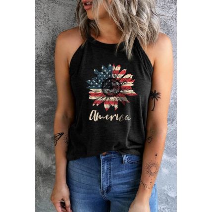 Black America Stars and Stripes Sunflower Tank Top